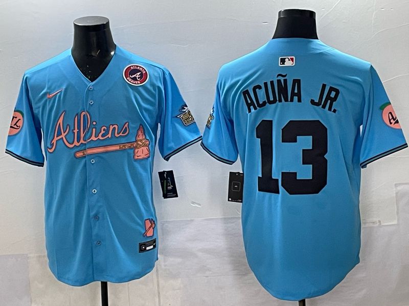 Men Atlanta Braves Nike #13 Acuna jr Light blue 5th generation Joint Name 2025 MLB Jersey 07->nfl t-shirts->Sports Accessory